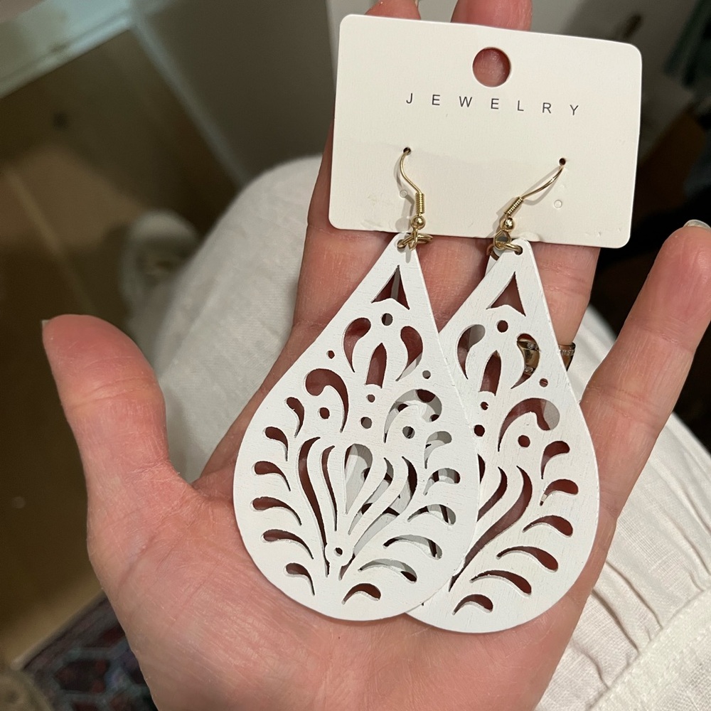 White Teardrop Cutout Laser Cut Earrings